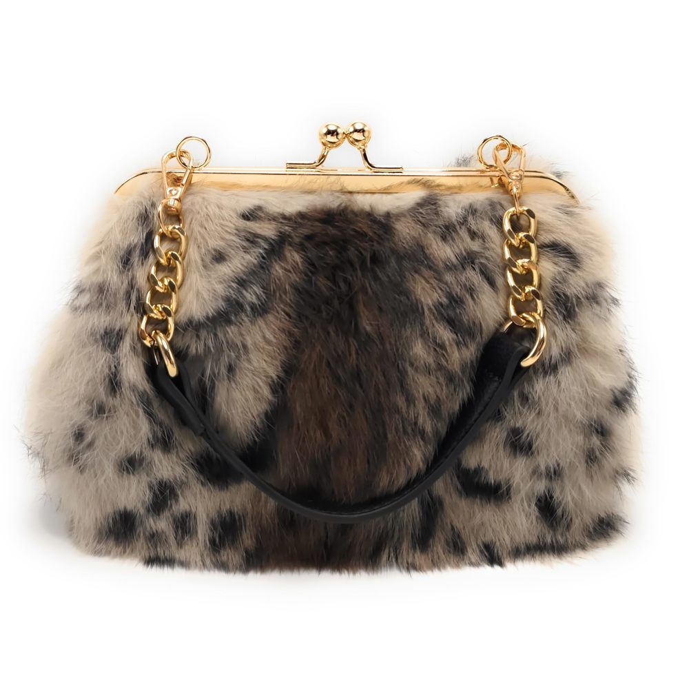 Modern Elegant Leopard Print Rex Rabbit Fur Bag With Interchangeable Straps Fo